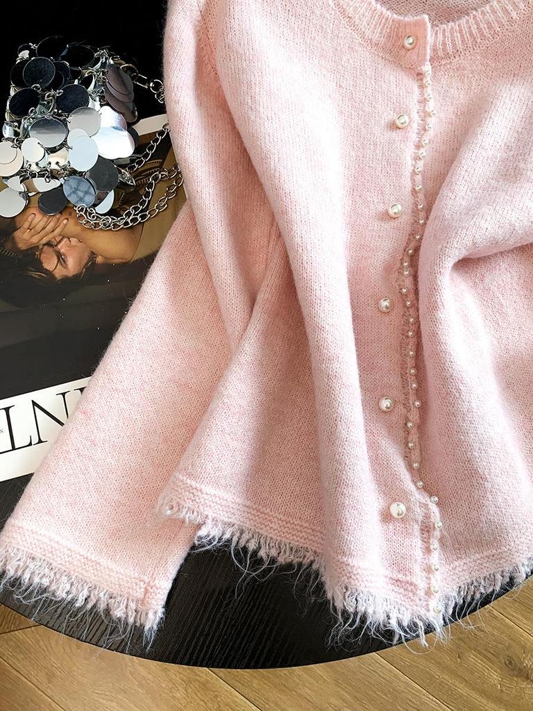 Women's 2026 Korean Style Tassel Knit Cardigan - Soft, Fluffy, Loose Fit for Autumn/Winter