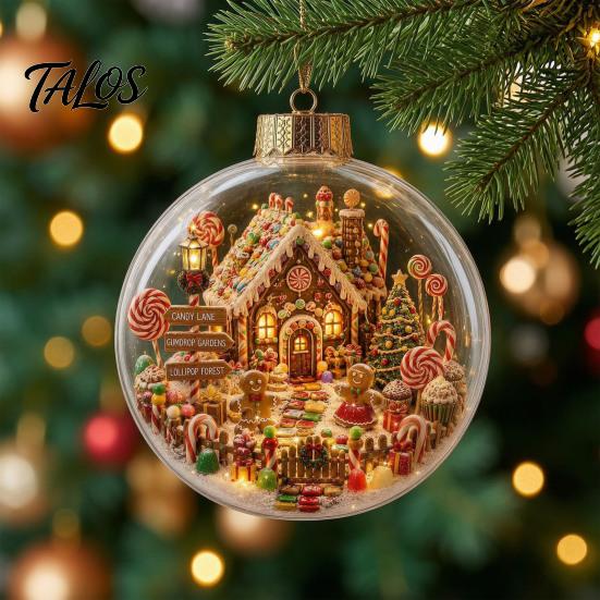 Festive Party Supplies Glowing Christmas Story Ornament, Mini Holiday Scene In Ball Hanging Decoration, Xmas Tree Ornaments Light Up Acrylic