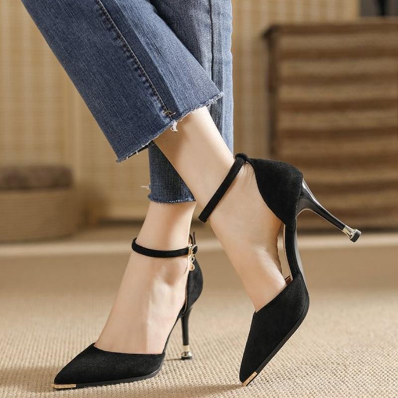 Französische Elegante High Heel Sandalen Knöchelriemen Dünne Absätze Spitze Zehen Damen Kleider Sandalen