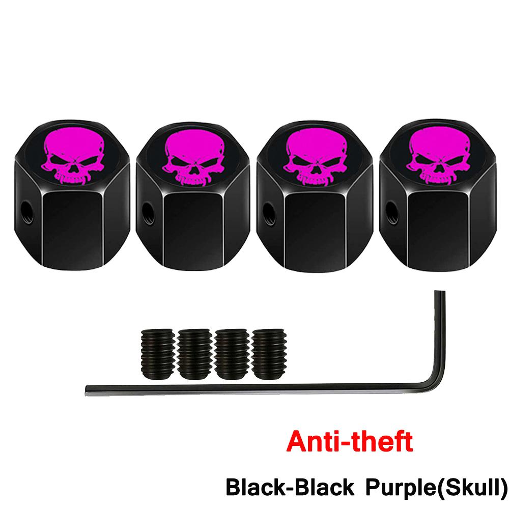 DSYCAR Anti-theft Valve Stem Caps for Cars, Trucks, Motorcycles Skull Style Tire Valve Dust Caps, Dustproof Seal Lock Tight Fit