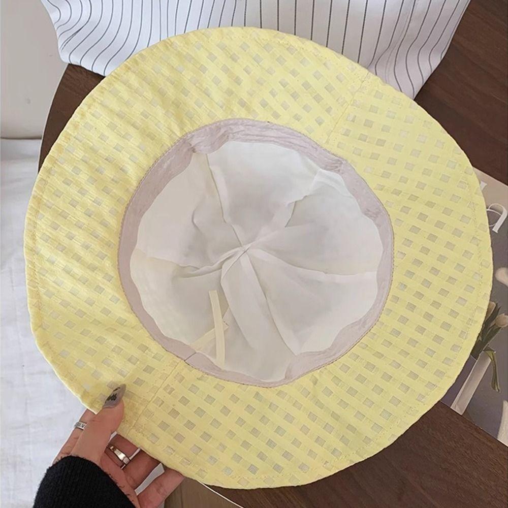 Versatile Fisherman Caps Summer Women's Sun Hat Fashion Plaid Bucket Cap  Travel
