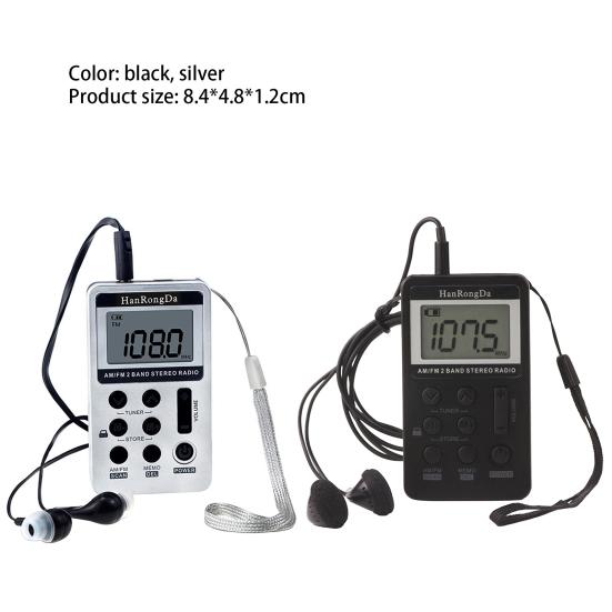 HRD-103 Digital Radio Band 1.5 Inch Rechargeable Dual LCD Display Mini Portable FM/AM