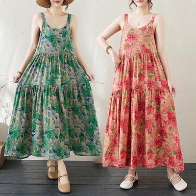 Summer Literary and Retro Loose A-shaped Skirt Sleeveless Foreign Trade Vest Dress Women