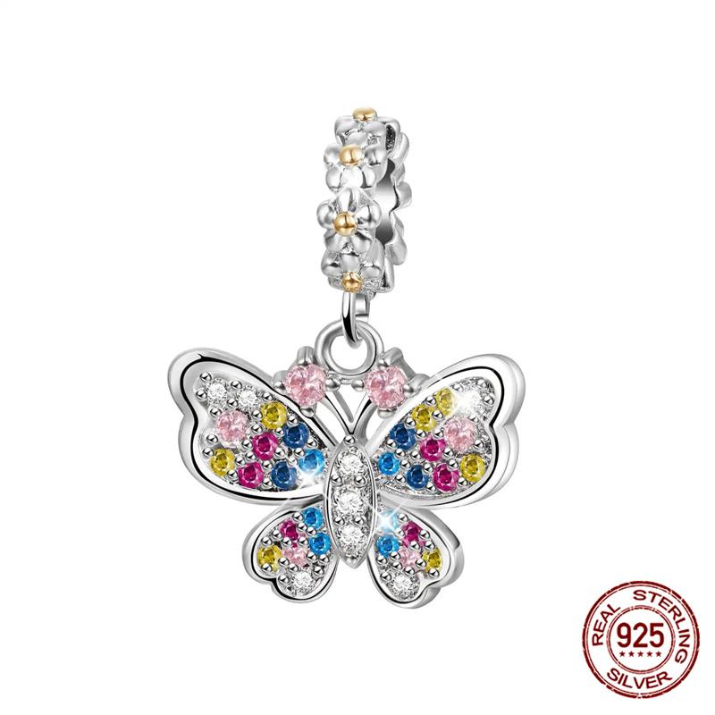 925 Silver Glass Butterfly Charms Beads for 3mm Bracelet Necklace Womens DIY Fine Jewelry Gifts