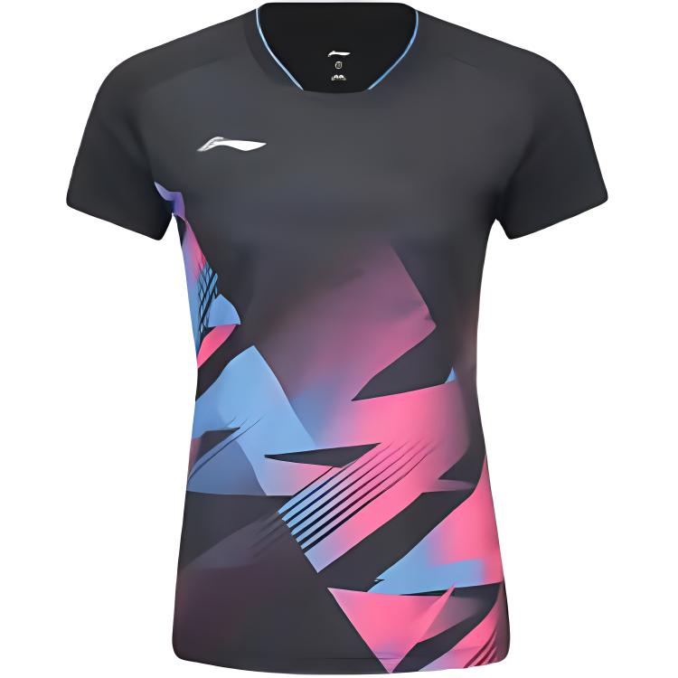 

Li-Ning V-Neck Quick-Dry Breathable Short Sleeve T-Shirt Women Tops Black AAYU234-1 L