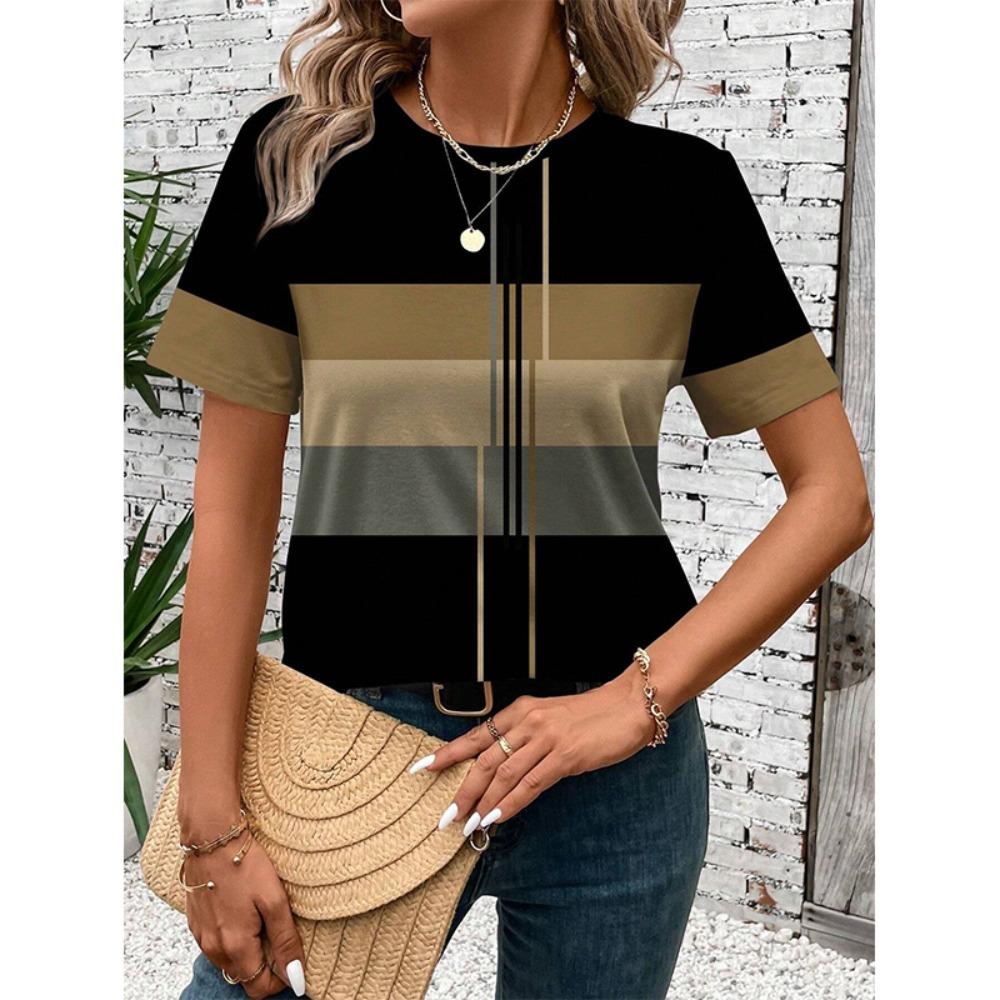 Fashion Stripes 3D Print T-Shirts Summer Women Casual O-Neck Short Sleeves T Shirt Street Y2k Harajuku Tees Tops Female Clothing