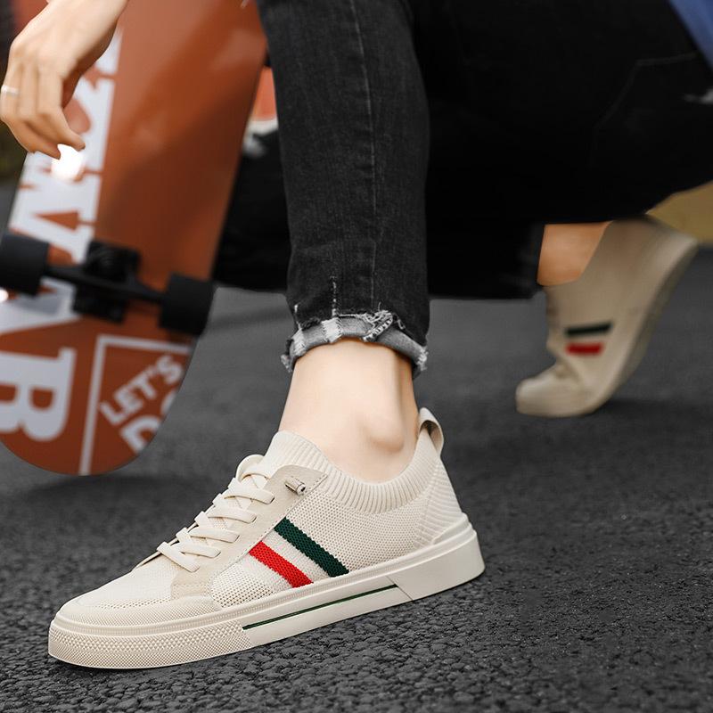 Men's Shoes Summer Breathable Fly-woven Thin Trendy Shoes Socks Mouth Lazy Cloth Shoes Men's Casual Skateboard Shoes