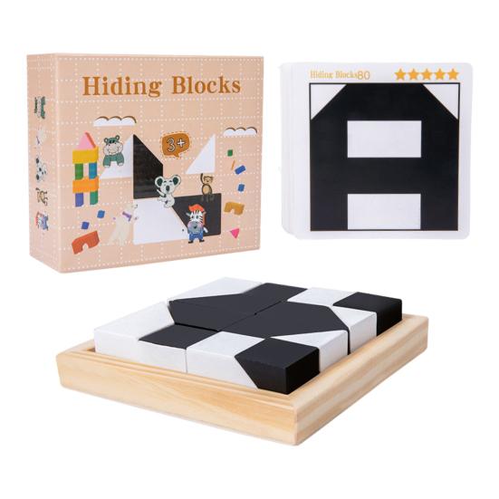 1 Set Verstecktes Puzzle Baustein Spielzeug Denksportaufgabe Schwarz Weiß Holzblock Brettspiel Kleinkinder Farbform Lernen Fokus Training STEM Pädagogisches