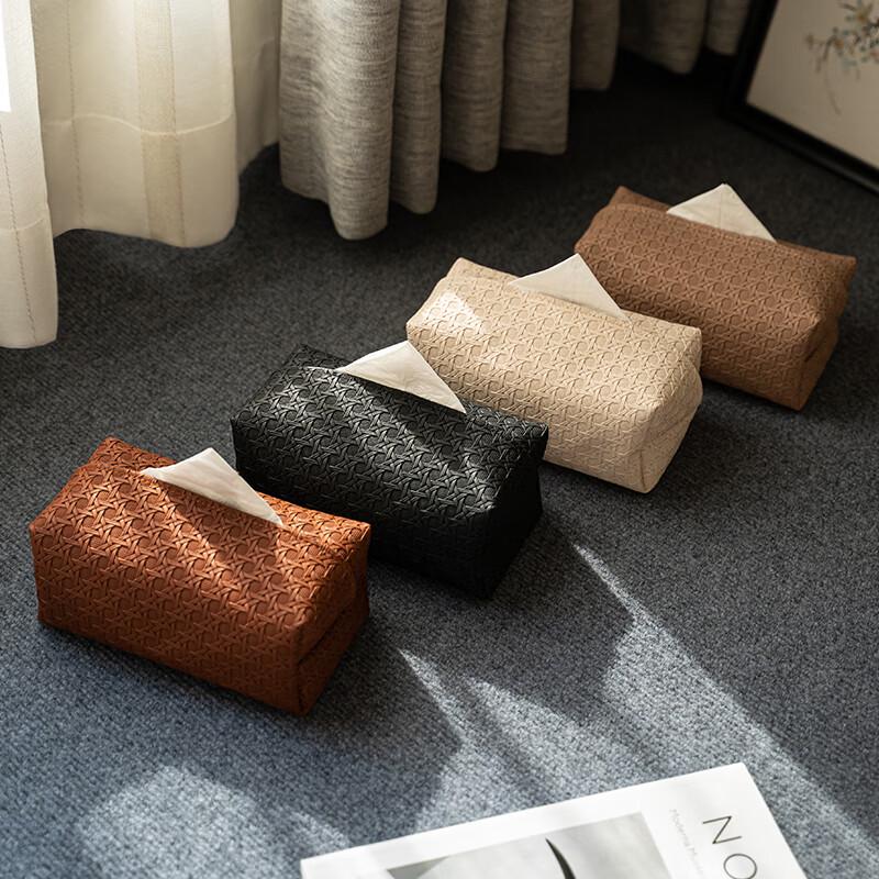 Luxury Rattan Weave Waterproof Leather Tissue Box Holder