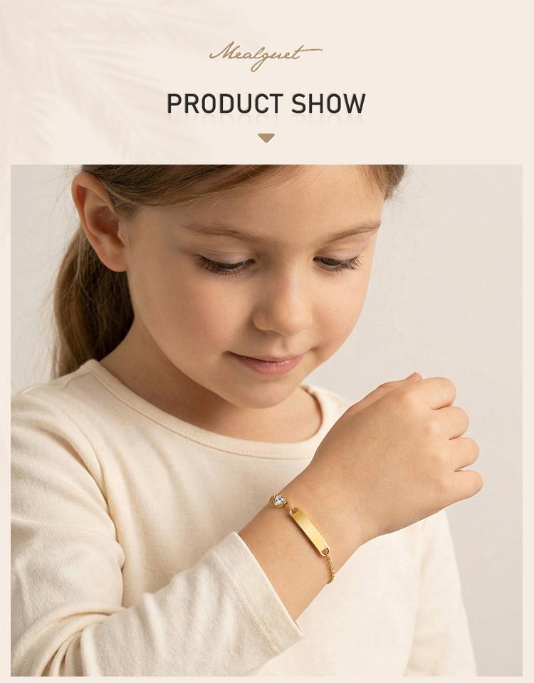 Heart Zircon Kids Bracelet Gold Plated Stainless Steel Adjustable Bangle for Girls Waterproof Toddler Waterproof Birthday Gift