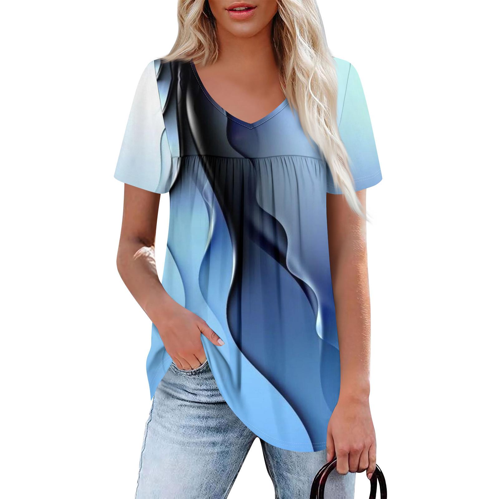 Женский повседневный топ с V-образным вырезом, коротким рукавом, оборкой на груди и принтом L