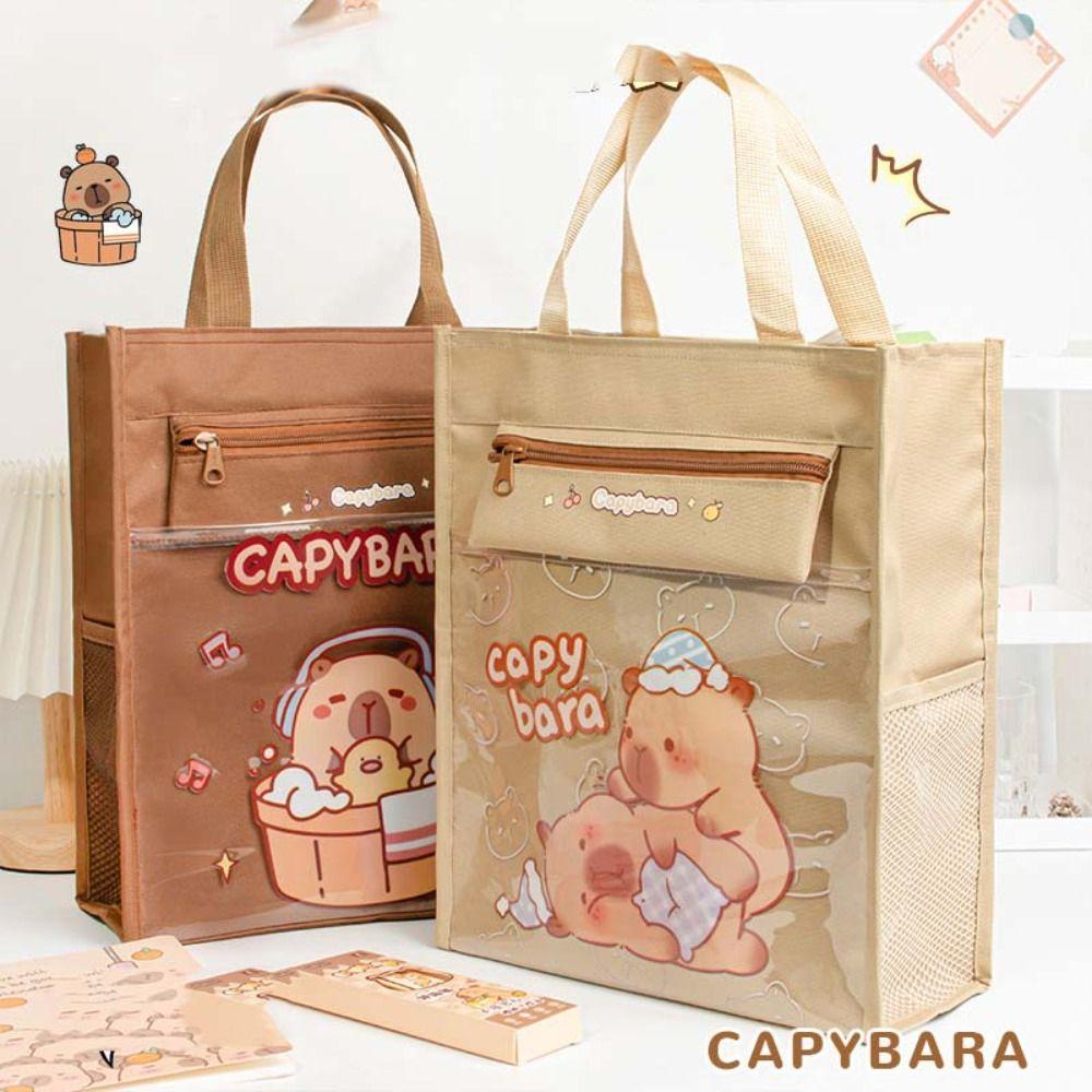 Lightweight Capybara Handbags Transparent Pocket Student Book Shoulder Bag  Carrying Bag