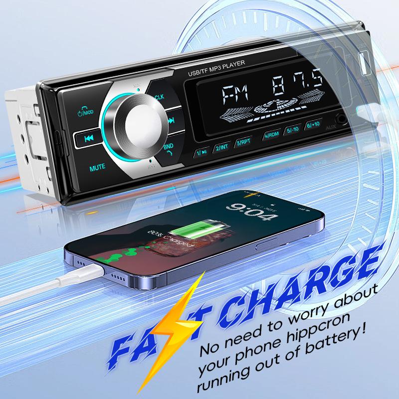 Car MP3 Player 1 DIN Car Radio 7 Colorful Lights Stereos for Car Universal FM Music Radio with Remote Control Bluetooth Hands-free Music Smart Voice