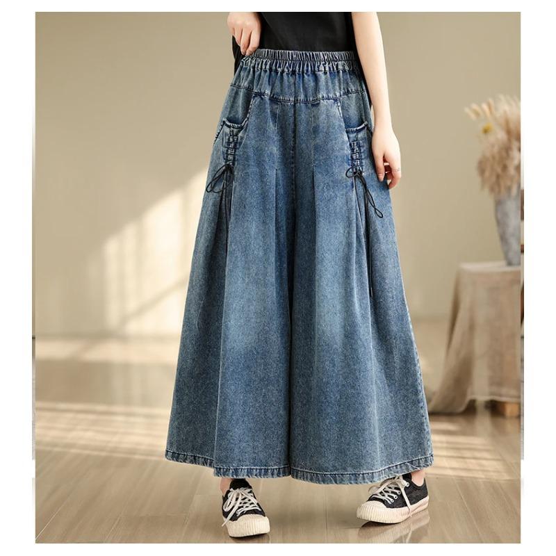 Baggy Jeans Women Arrival Spring Fashion Wide Leg Denim Pants Elastic Waist Loose Casual Ankle Length Trouser