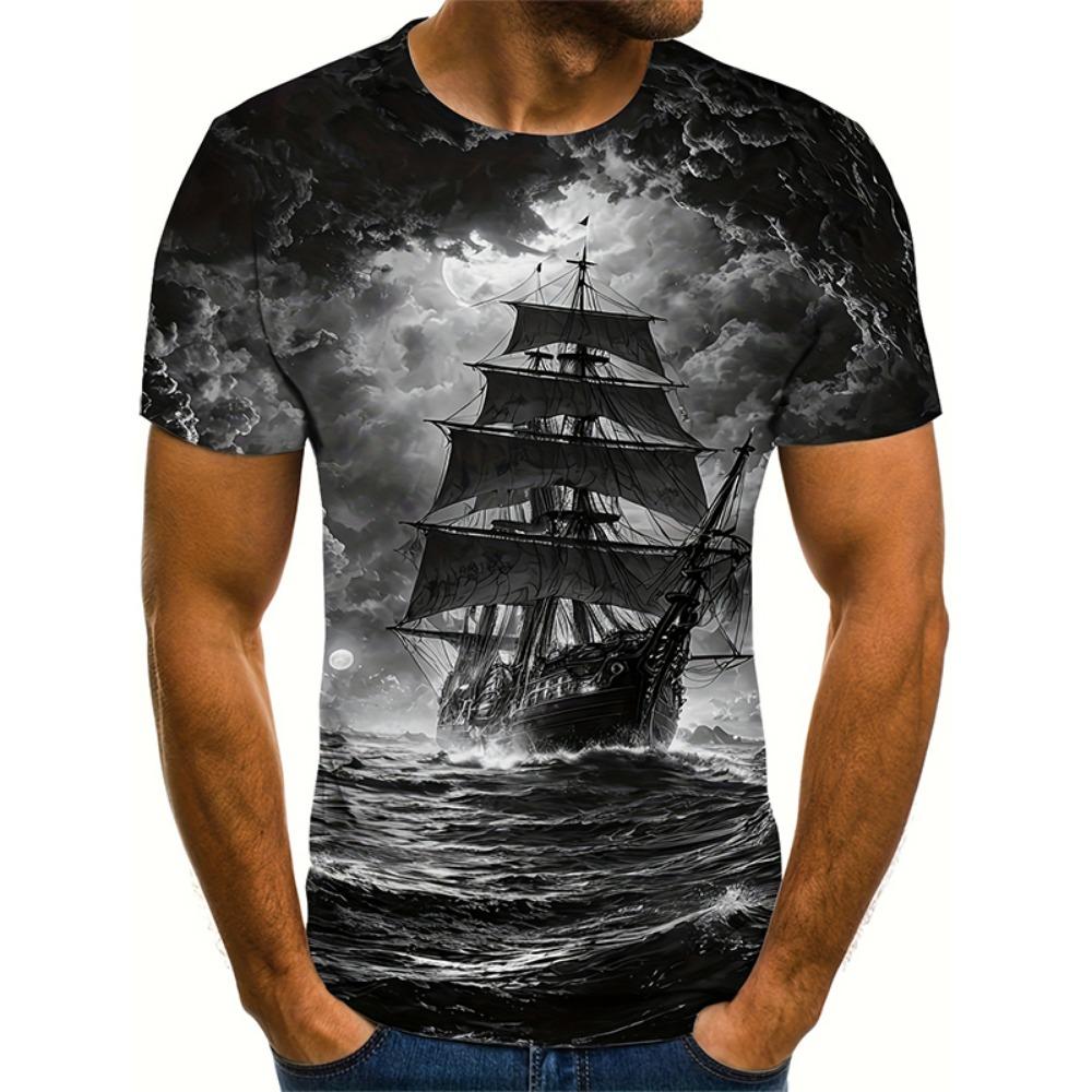 Sailing Ship Graphic T-Shirts Sailboat 3D Print Men Women T Shirt Short Sleeve Oversized Harajuku Y2k Tops Tees Kids Clothing