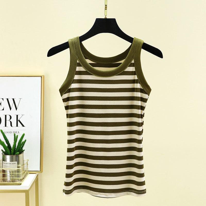 Camiseta sin mangas con tirantes finos para mujer, informal, ajustada, a la moda, camisola sin mangas, cuello redondo, camiseta interior holgada de verano, camisolas a rayas