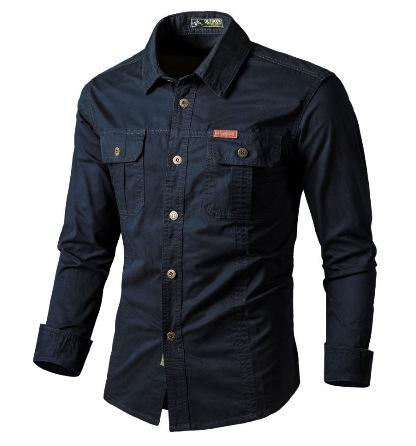 

New casual loose long-sleeved tooling shirt men s spring and autumn thin large size solid color middle-aged and young man dad shirt M