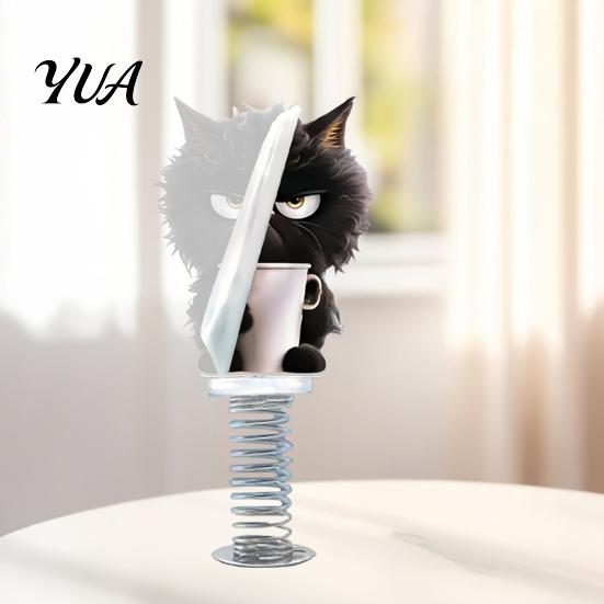 Funny Vehicle Wobble Decor Cute Cat Car Dashboard Decorations with Spring Swing Design, 2D Flat Acrylic Kitten High Elastic Ornaments, Stable