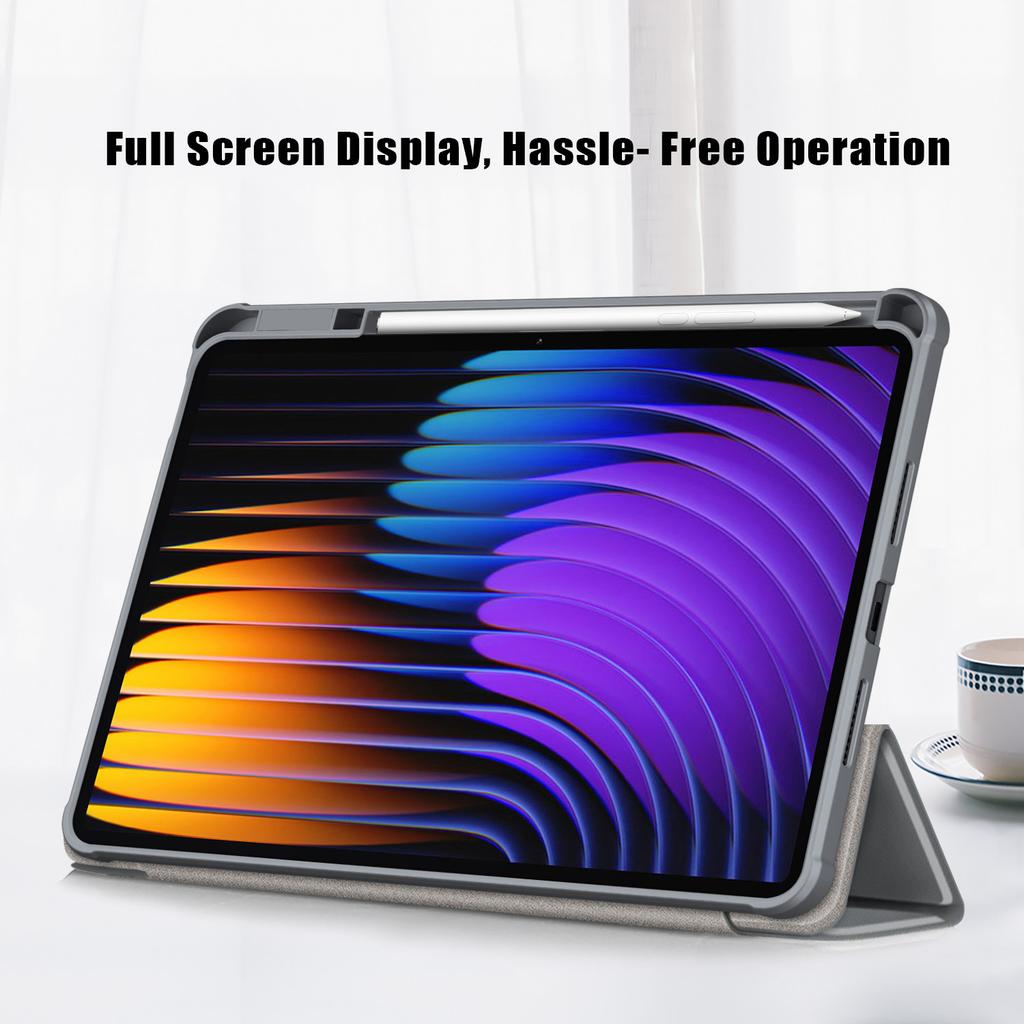 For Xiaomi Pad 7 Pro/Pad 7 Case Tri-fold Stand PU Leather+TPU+Clear PC Back Cover