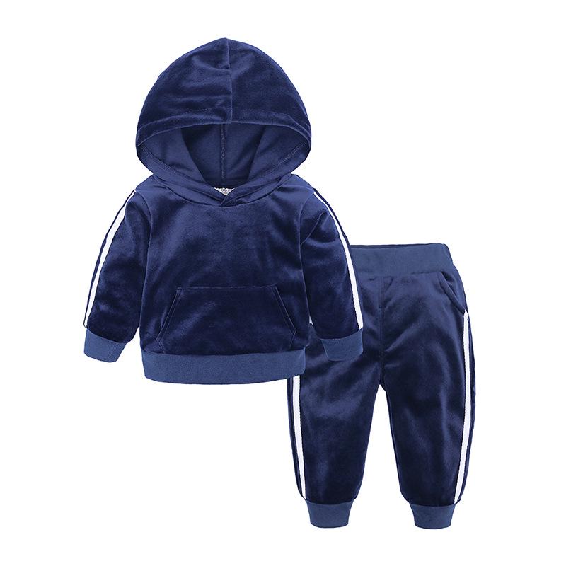 Gold Velvet Children's Autumn/Winter Two-Piece Set for Boys and Girls - Trendy Sweatshirt Outfit
