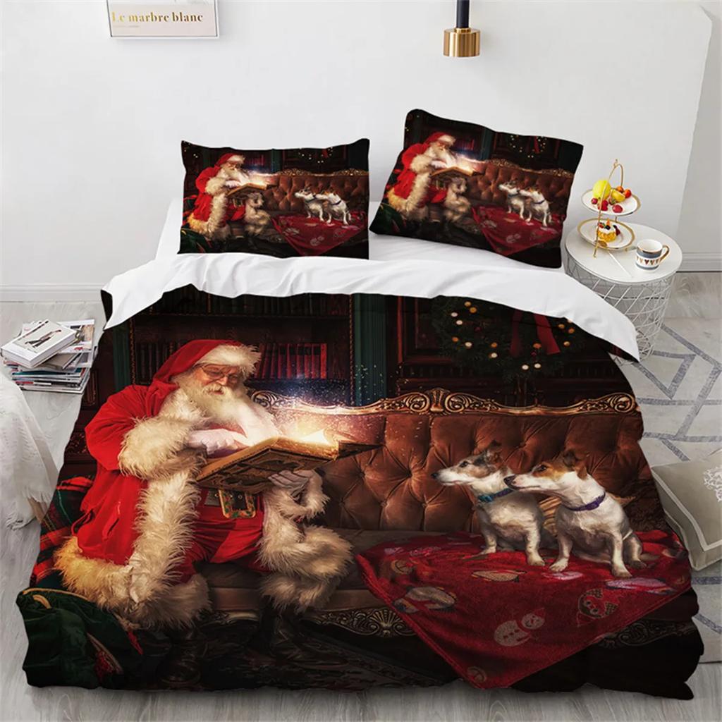 Christmas Cat Duvet Cover Merry Christmas Microfiber Cartoon Animal Santa Claus For Women Children Teen Gift Bedroom Decorations