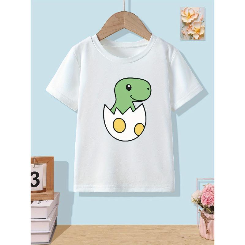 Kids Crewneck T-Shirt, Hatching Dinosaur Cute Healing Cartoon Animal Print 110