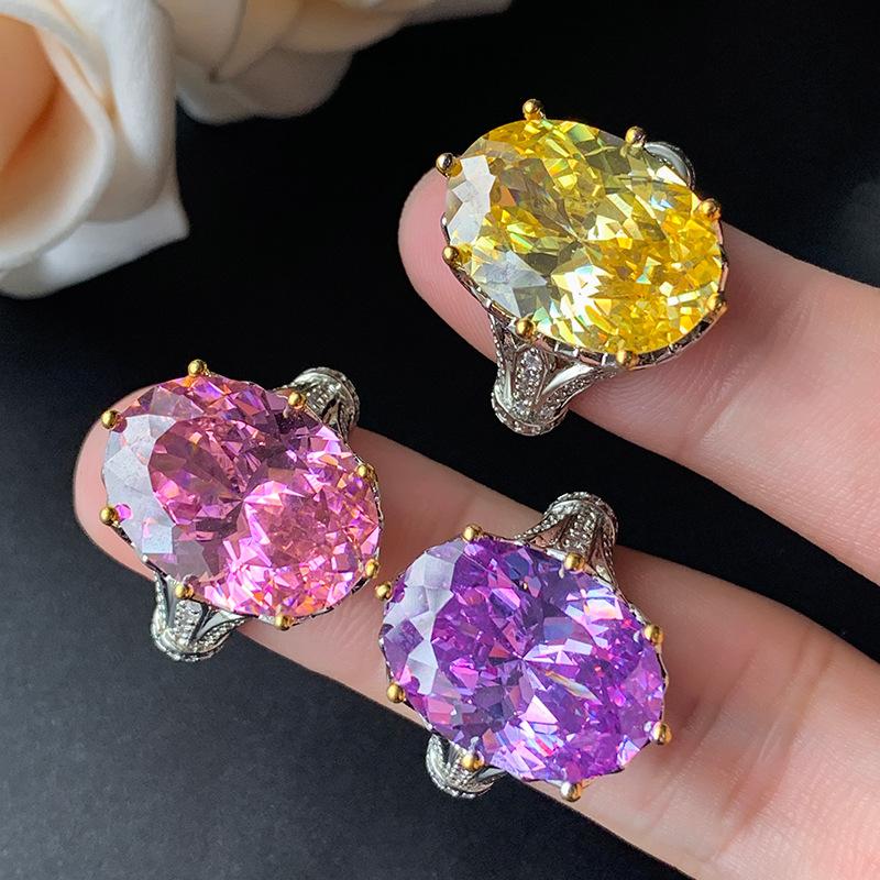 New Jewelry Ring Simulation Bird's Nest Cut Purple Lithium Radiant Powder Zirconia Yellow Color Treasure Open Women's Fashion Commuter Goods