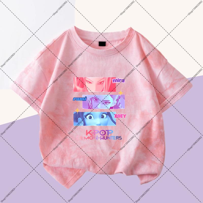 KPop Demon Hunters Boys Girls Fashion T-shirts Kids Cute Clothes Cartoon Anime Graphic Print Children Short Sleeves Party Gifts