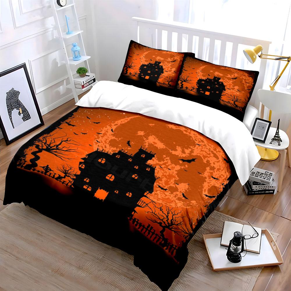 Haunted House, Bats, Moon. Bedding Sets Duvet Cover Sets Duvet Covers Pillowcases(1*Duvet Cover 2*Pillowcases Without Duvet Insert)
