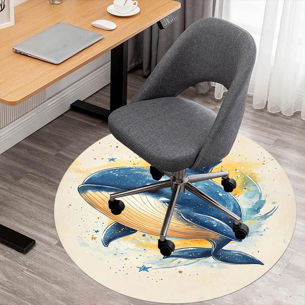 1pc Whale Starry Round Chair Mat Area Rug - Non-Slip, Floor Mat for Office, Bedroom, and Indoor Decor -1002115