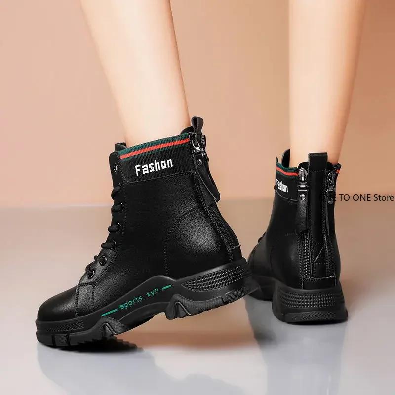 New Black Women's Boots Fashion Lady Casual Boots 2024 Spring Autumn Outdoor Non-slip Thick-soled Women Travel Boots Botas Mujer