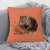 Double Sided Wombat Decorative Pillowcase - 2D Printed Australian Animal with Red Flower Cushion Cover for Sofa Decor, 1PC
