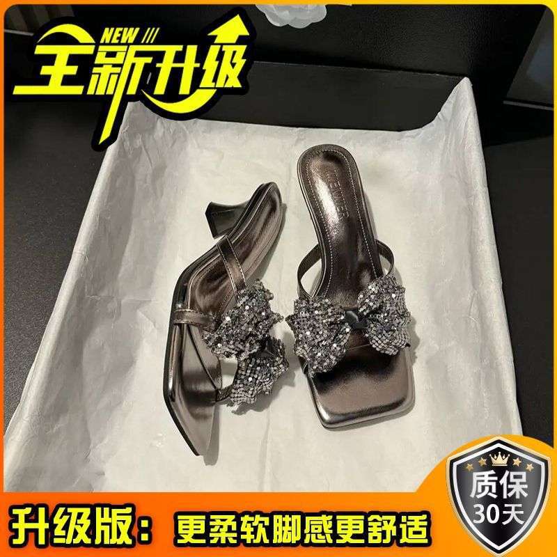 Milo Cat Niche Design Premium Bow One-word Drag Summer 2025 New Comfortable High-heeled Popular Sandals