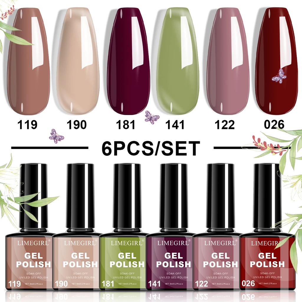 LIMEGIRL 6Pcs Gel Nail Polish Set Christmas UV Nail Polish Semi-Permanent Soak Off UV LED Varnish Nail Art Gel Kit