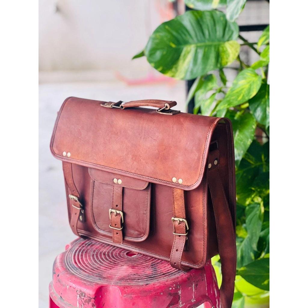 Genuine Goat Leather Vintage Laptop Universal Bag Cross-body Handmade Men's