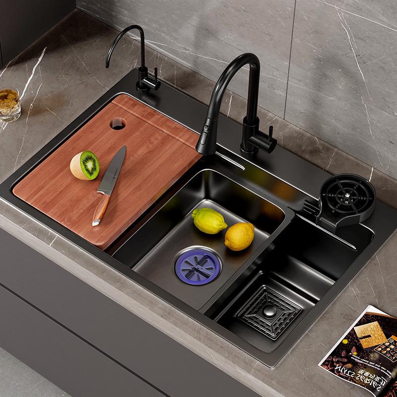 Black Nano 304 Stainless Steel Kitchen Sink: Large Single Bowl Vegetable Washing Basin