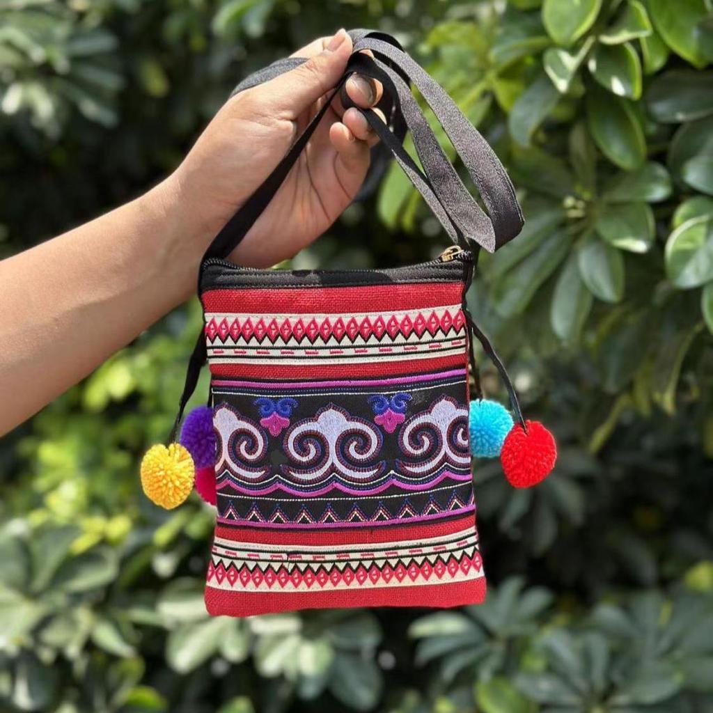 Ethnic Style Embroidery Cross Stitch Crossbody Small Bag Zero Wallet Mobile Phone Key Bag Lightweight for Women