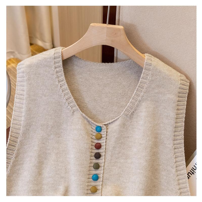 DIMANAF 2025 Autumn Women Sleeveless Vest Sweaters Knitting Buttons Casual Style Loose Sweater