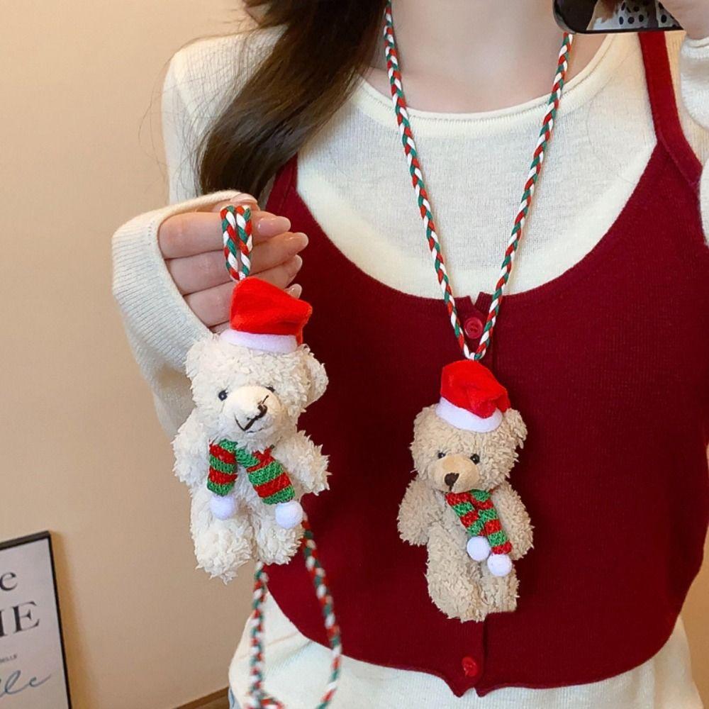 Plush Doll Christmas Necklace Lanyard Long Necklace Cute Sweater Chain Pendant  Girl