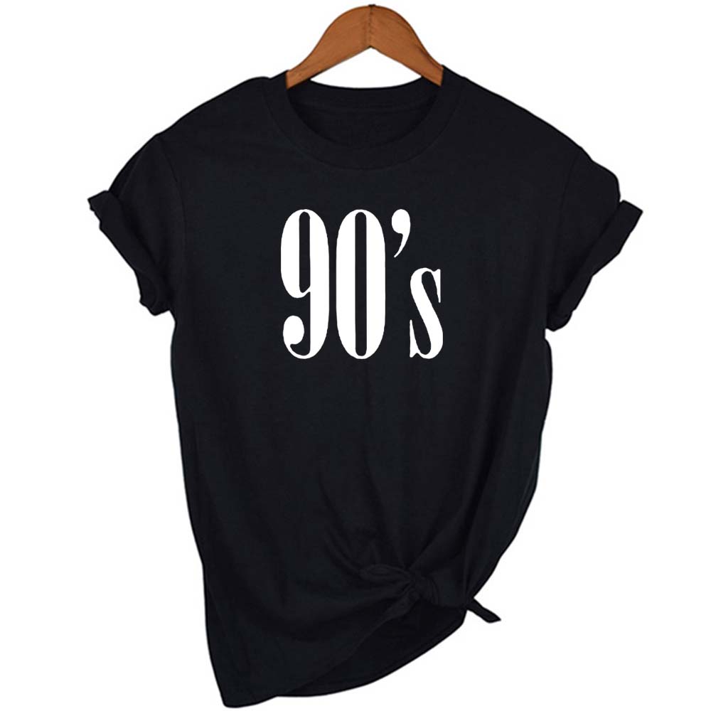 90 S Letter Printed Women Tshirt Casual T Shirt Short Print Regular O Neck Tops Shirts