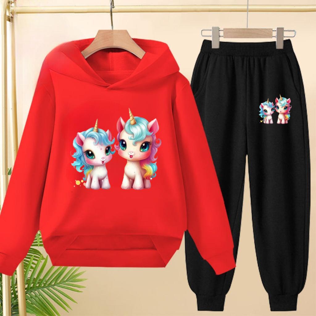 Cute Printed Hooded Sportswear Sets and Casual Sportswear Pants for Autumn and Winter Are Suitable for Boys and Girls Aged 3to12