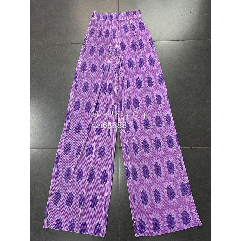 

Foreign Trade Pure Original High Waist Comfortable Sanzhai Wind Soft and Comfortable Pleat Purple Flower Super Long Spring Trousers Purple Flower pants (Long) S
