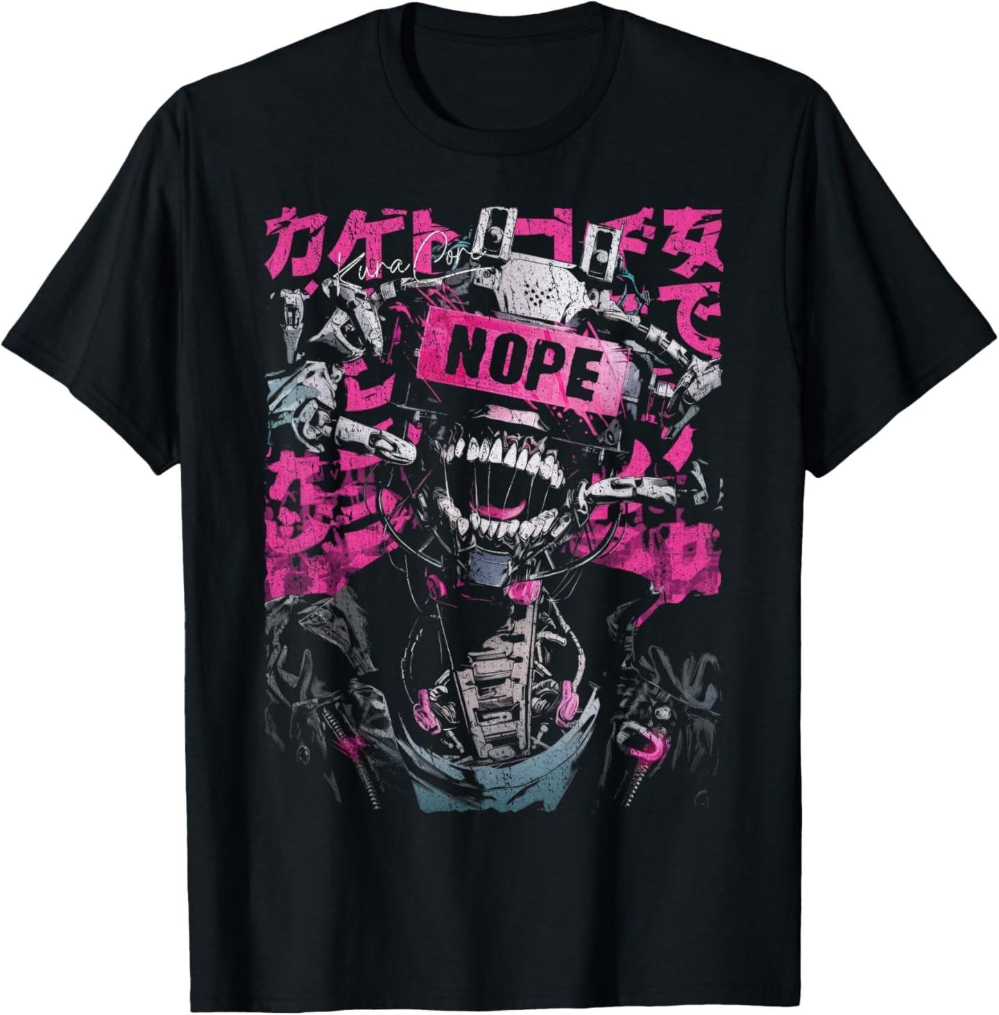 Japanese Streetwear Robot Cyberpunk Y2K Techwear Manga Anime T-Shirt Mens Womens Tees Top XL