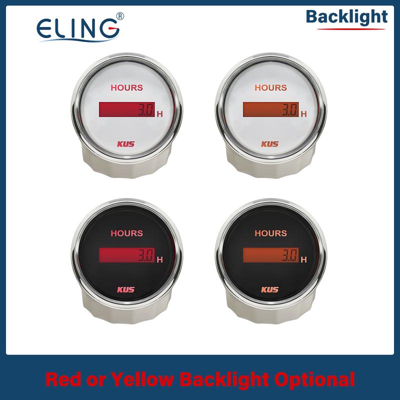 New KUS 52mm Digital Hour Meter 9-32VDC LCD Hourmeter Waterproof  Time Gauge for Auto Boat with Red/Yellow Available Backlight