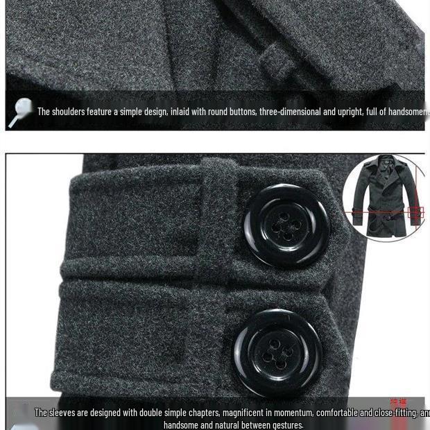 Korean Style Men's Slim Fit Wool Trench Coat - Autumn/Winter Mid-Length Cape Outerwear