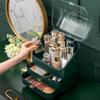 3 Tiers Makeup Organizer Holder Cosmetic Storage Box with Dust Free Cover Portable Handle 2 Rroomy Drawers