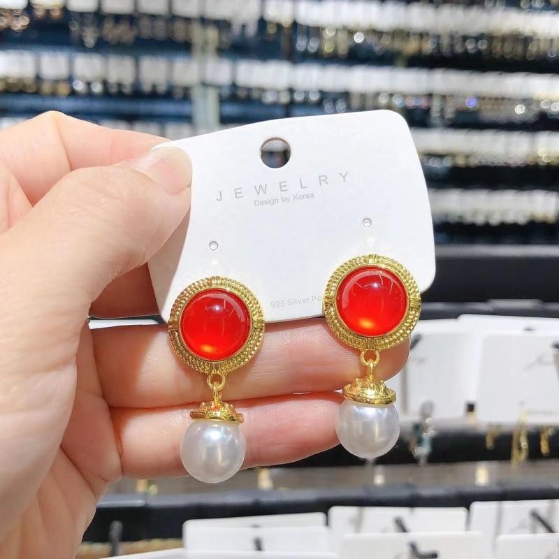

Exquisite Tiger Eye Stone Dangle Earrings for Women Pearl Stud Earrings Fashion Jewelry червоний