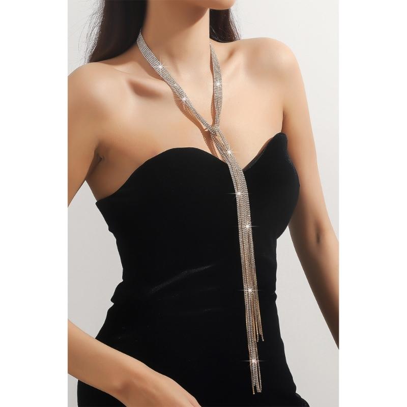 Sparkling Scarf for Women Chain Collar Full Rhinestones Tassels Nightclub Party Raves Costume Blingbling Choker