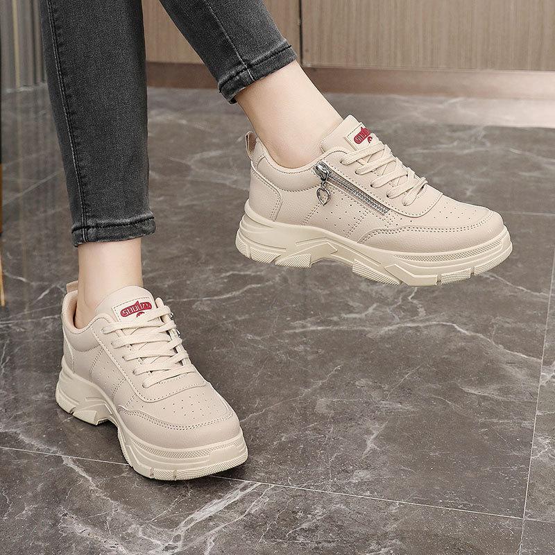 New Autumn, Spring and Summer Breathable Inner Height Increase Thick Sole Solid Color Wear-resistant Breathable Student Board Shoes