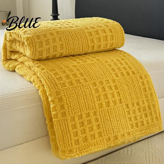 Office Lunch Break Milk Fleece Throw Blanket Waffle Checkered Blanket 3D Solid Color Plush Polyester